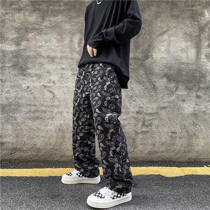 Jeans men's trendy straight leg loose Japanese pants trend Korean wide leg eprolo