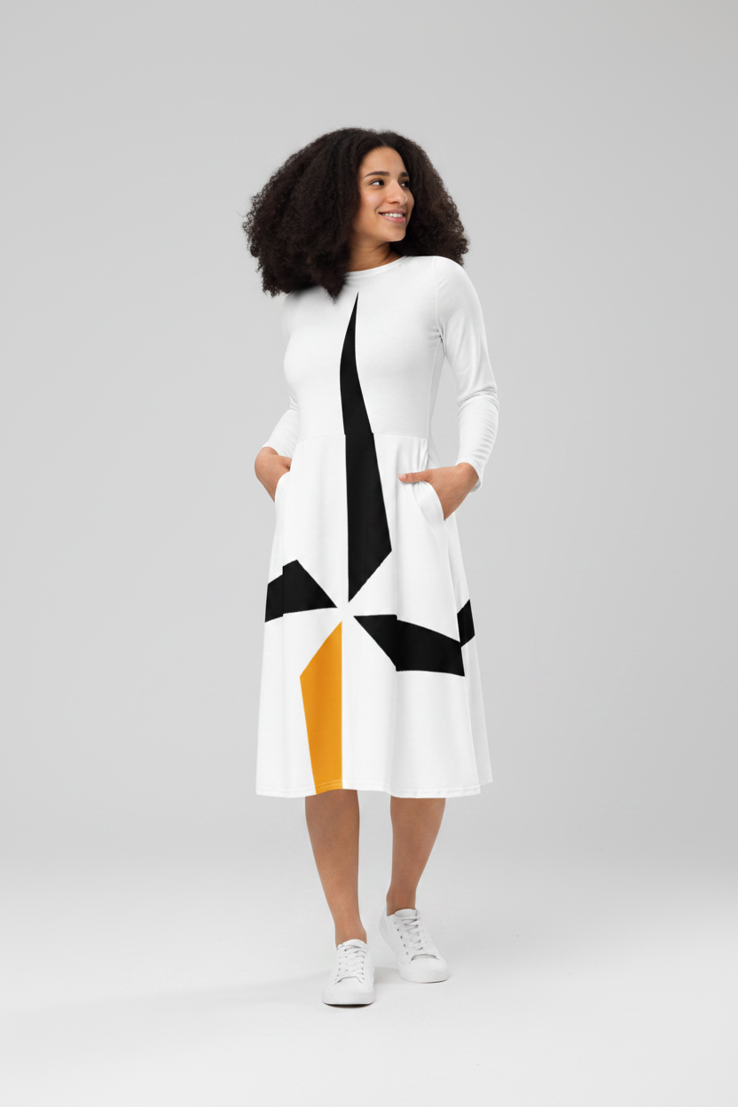 All-Over Print Long Sleeve Midi Dress NORÐR Clothing