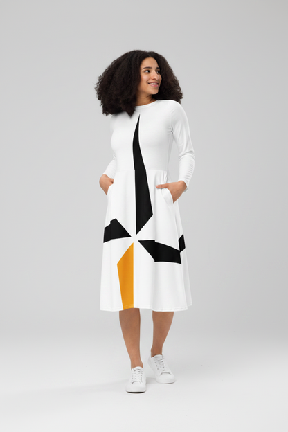 All-Over Print Long Sleeve Midi Dress NORÐR Clothing